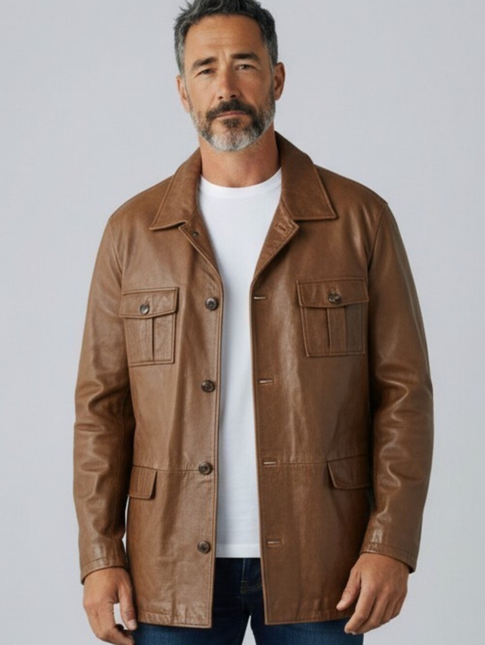 GAP Y2K Men's Brown Genuine Leather Field Jacket XXL